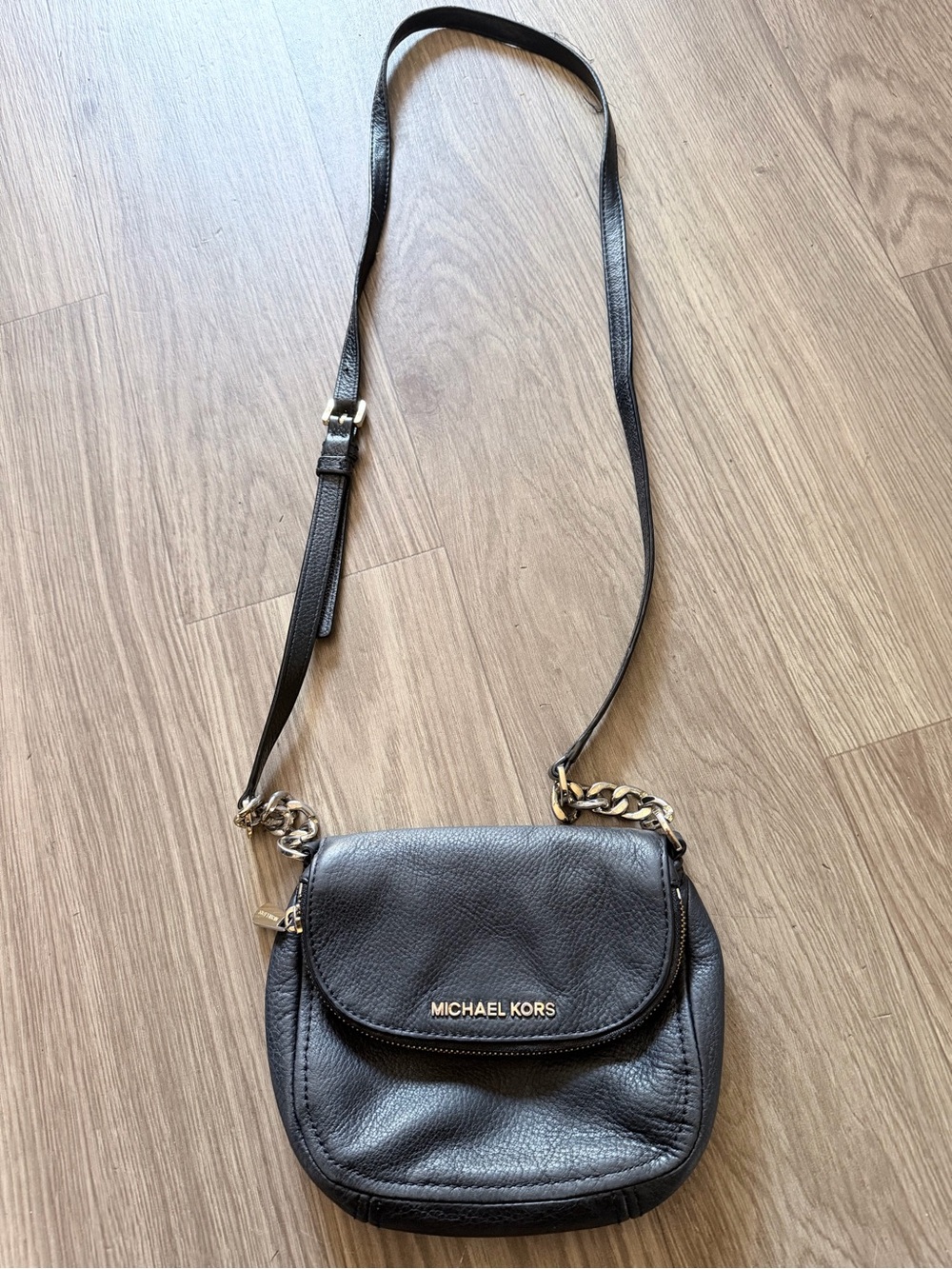 Michael Kors Black Pebbled Leather Crossbody with Gold Hardware